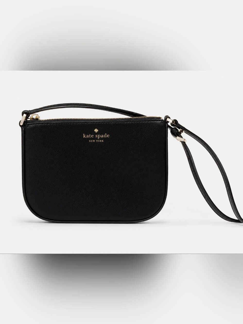 kate spade Black Leather Crossbody Wristlet with Gold Logo